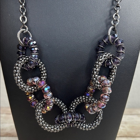 New York and Company Purple Glass and Gunmetal Necklace - Picture 2 of 4